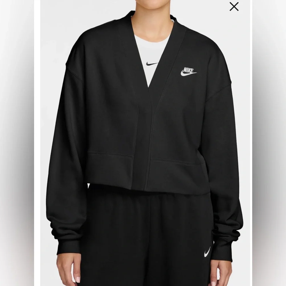 Nike Black Cropped Bomber Jacket with White Swoosh - Picture 1 of 6
